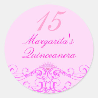 Redonda Pegatina de la princesa Tiara Pink Quinceanera