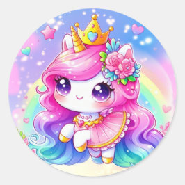 Redonda Pegatina de la Princesa Unicorn