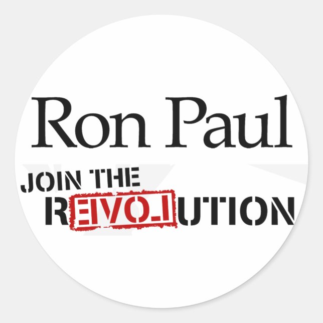 Redonda Pegatina de la Revolución Ron Paul (Anverso)