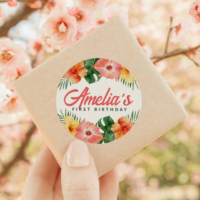 Redonda Pegatina de la Ronda de Cumpleaños Tropical Hawaia (Subido por el creador)