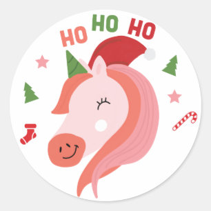 Redonda Pegatina de la ronda de Navidades Pinky Unicorn
