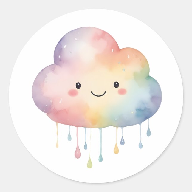 Redonda Pegatina de la ronda de nubes arcoiris de Kawaii (Anverso)
