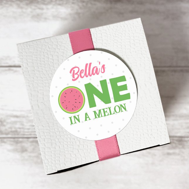 Redonda Pegatina de la sandía por primer cumpleaños (Subido por el creador)