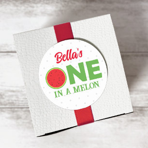 Redonda Pegatina de la sandía por primer cumpleaños