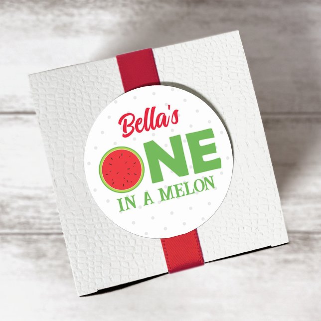 Redonda Pegatina de la sandía por primer cumpleaños (Subido por el creador)