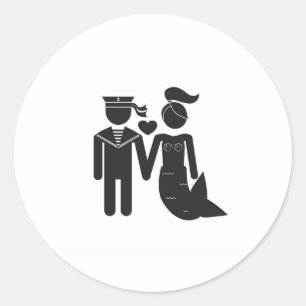 Redonda Pegatina de la sirena y del marinero