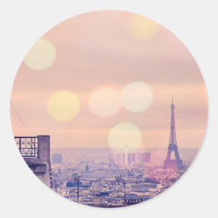 Redonda Pegatina de la Torre Eiffel de París soñando