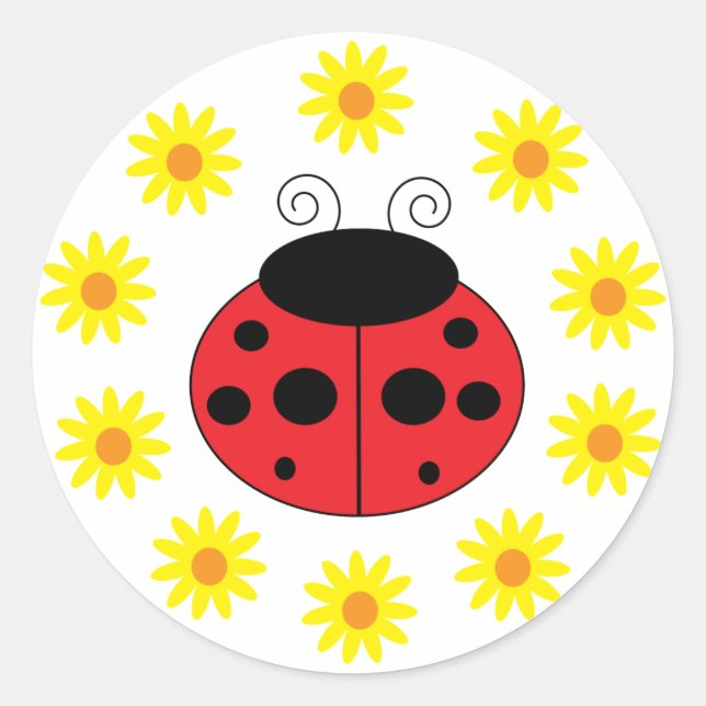Redonda Pegatina de Ladybug y Daisies (Anverso)