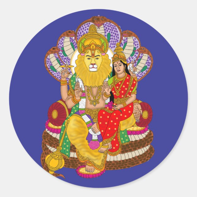 Redonda Pegatina de Lakshmi Narasimha (Anverso)