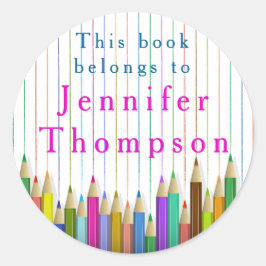 Redonda Pegatina De Lápiz De Arte Colorido De Vuelta Al Pe