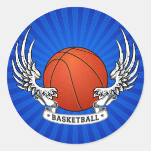 Redonda Pegatina de las Alas de Baloncesto