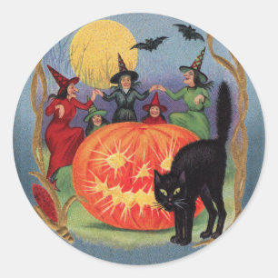 Redonda Pegatina de las brujas bailadoras de Halloween vin