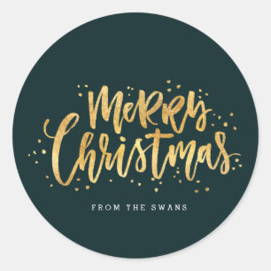 Redonda Pegatina de las Felices Navidad del oro