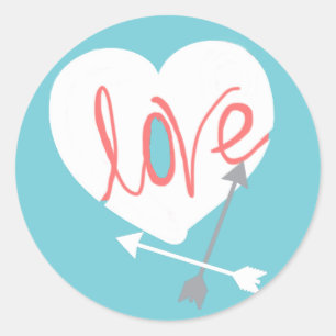 Redonda Pegatina de las Flechas del Corazón de Amor