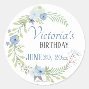 Redonda Pegatina de las flores azules