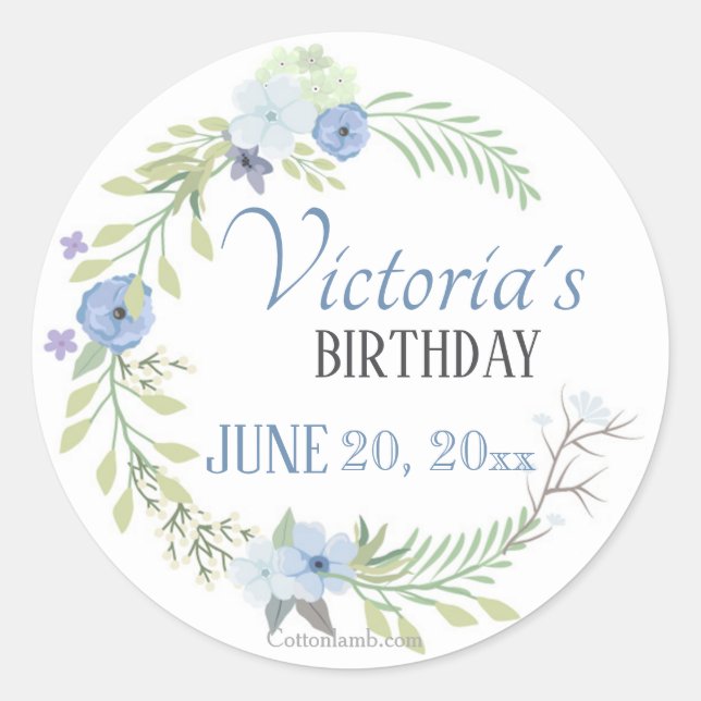 Redonda Pegatina de las flores azules (Anverso)
