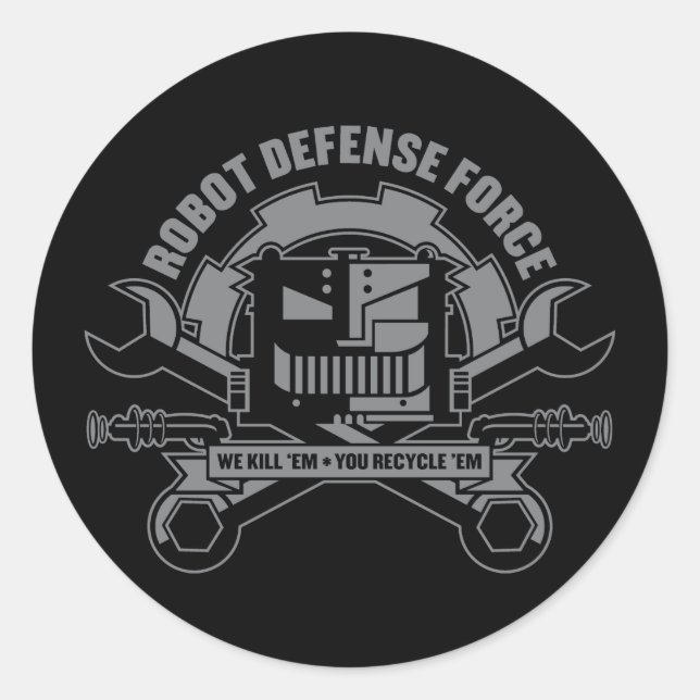 Redonda Pegatina de las Fuerzas de Defensa Robot (Anverso)