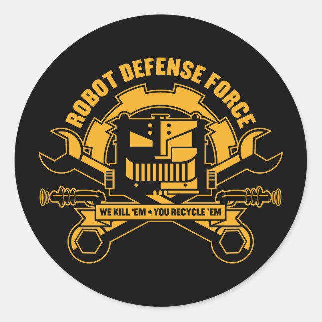 Redonda Pegatina de las Fuerzas de Defensa Robot (Anverso)