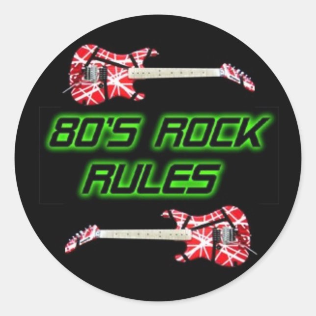 Redonda pegatina de las Reglas de Rock de los 80 (Anverso)