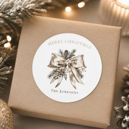 Redonda Pegatina de Lazo de Navidad Personalizada Elegante