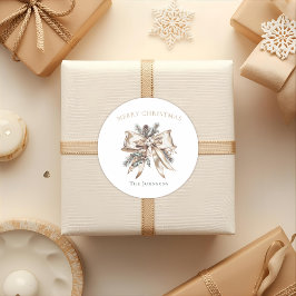 Redonda Pegatina de Lazo de Navidad Personalizada Elegante