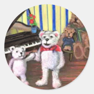 Redonda Pegatina de Lección de Piano de Little Bears