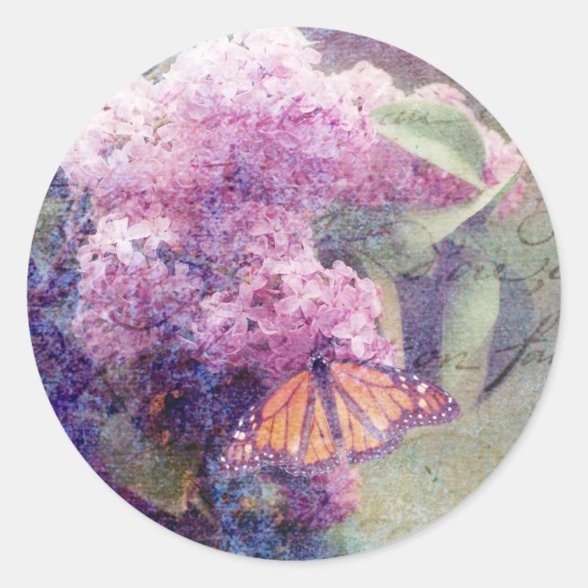 Redonda Pegatina de Lilacs texturizado (Anverso)