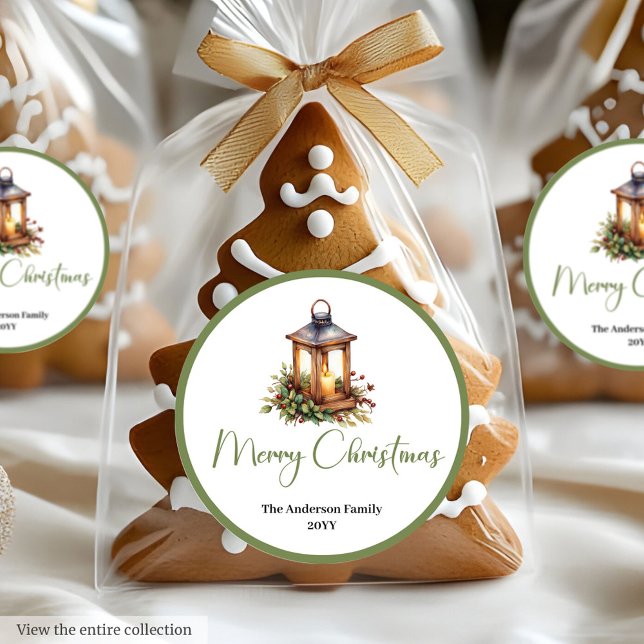 Redonda Pegatina de linterna de Navidad con acuarela bohem (Bohemian Watercolor Christmas Lantern Sticker)
