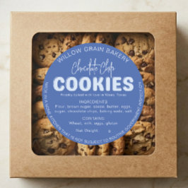 Redonda Pegatina de lista de ingredientes de galletas Blue