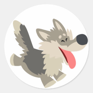 Redonda Pegatina de Lobo Personalizado de Cute Frolicsome