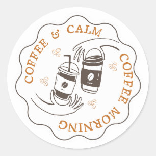 Redonda Pegatina de logotipo de Café & Calm Morning Cafe