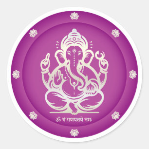 Redonda Pegatina de Lord Ganesha Real Purpura Dorada de Lu