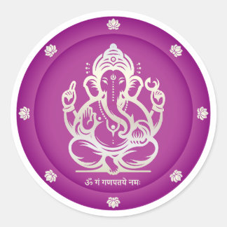 Redonda Pegatina de Lord Ganesha Real Purpura Dorada de Lu