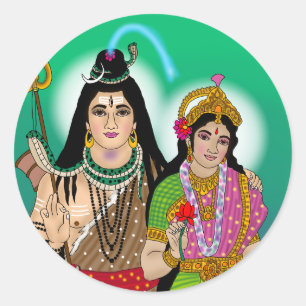 Redonda Pegatina de Lord Shiv Parvati
