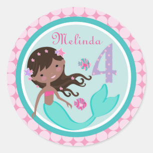Redonda Pegatina de los cuatro años de la sirena africana