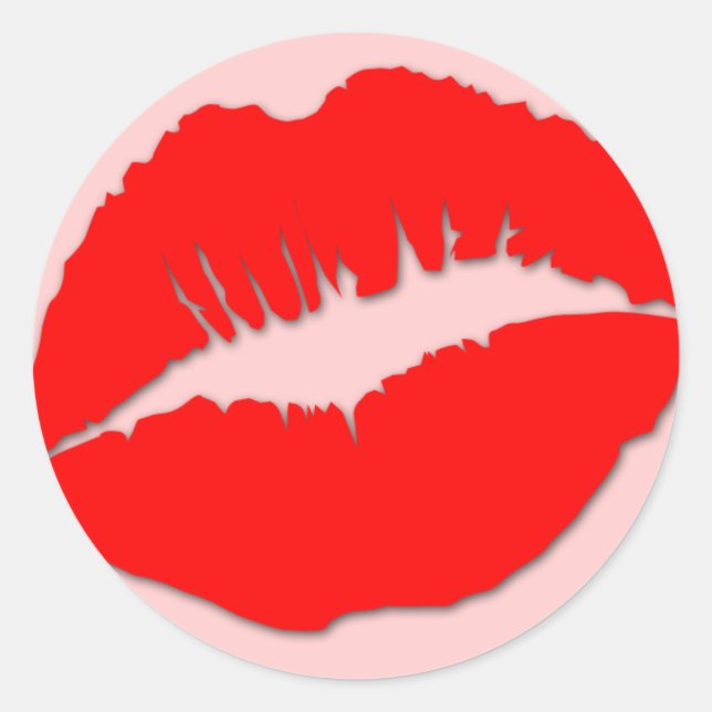 Redonda Pegatina de los labios de besos rojos (Anverso)