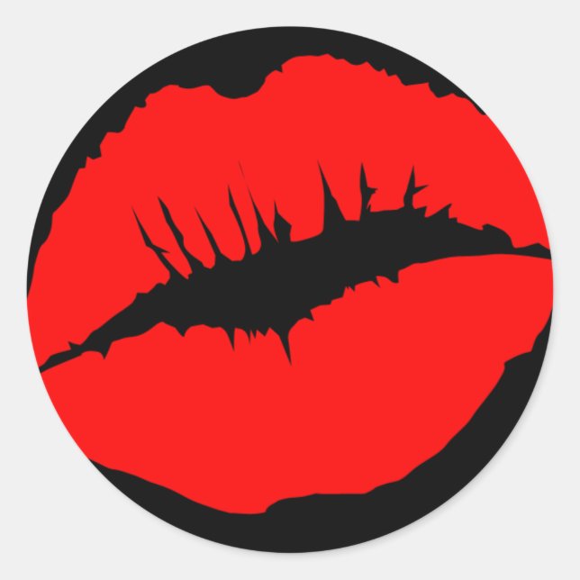 Redonda Pegatina de los labios de besos rojos (Anverso)
