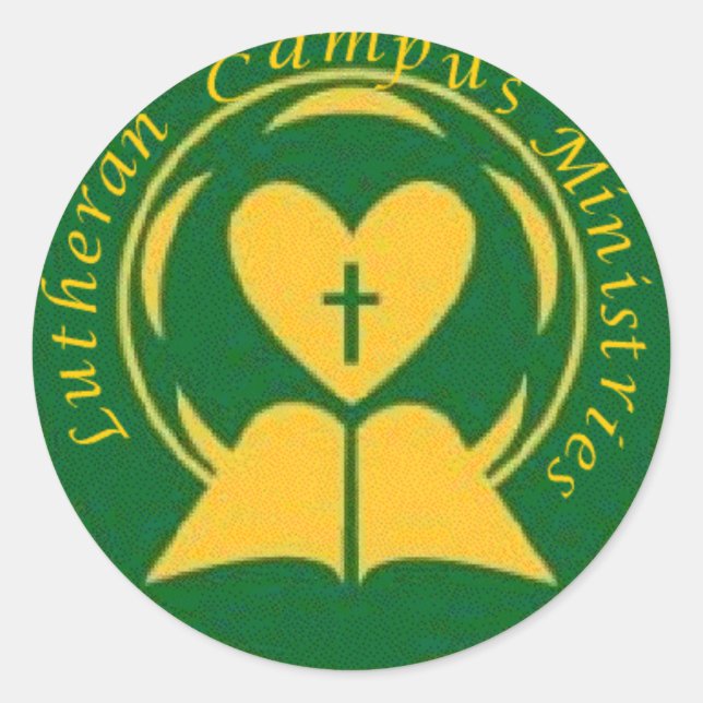 Redonda Pegatina de los Ministerios del Campus de Lutheran (Anverso)