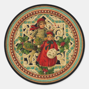 Redonda Pegatina de los niños del navidad del Victorian