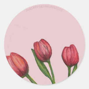 Redonda Pegatina de los tulipanes rojos