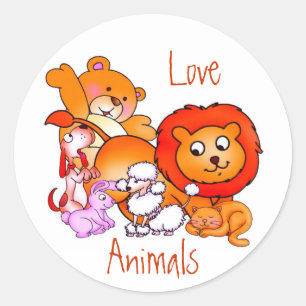 Redonda Pegatina de Love Animals