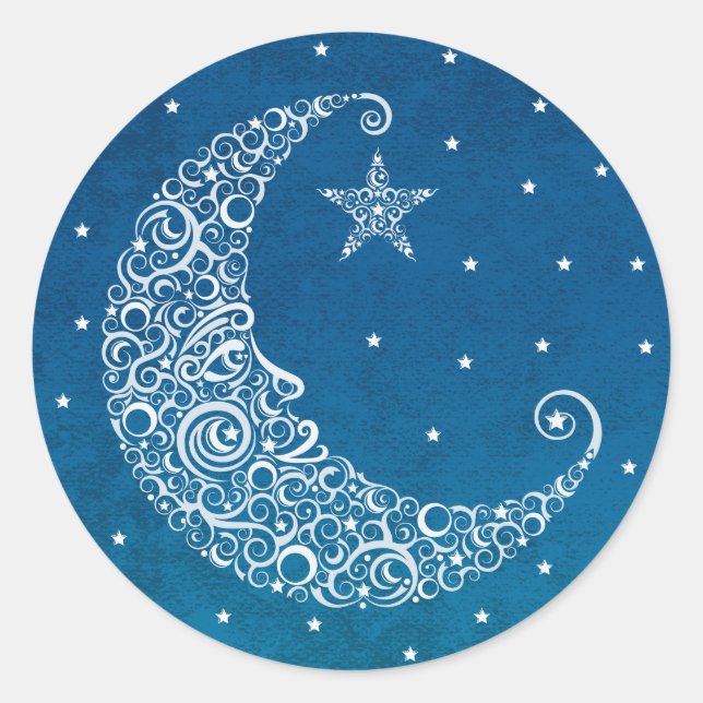 Redonda Pegatina de luna azul (Anverso)