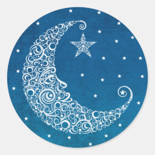Redonda Pegatina de luna azul