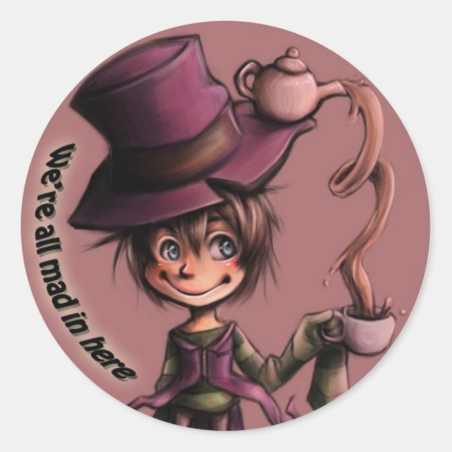 Redonda pegatina de madhatter (Anverso)