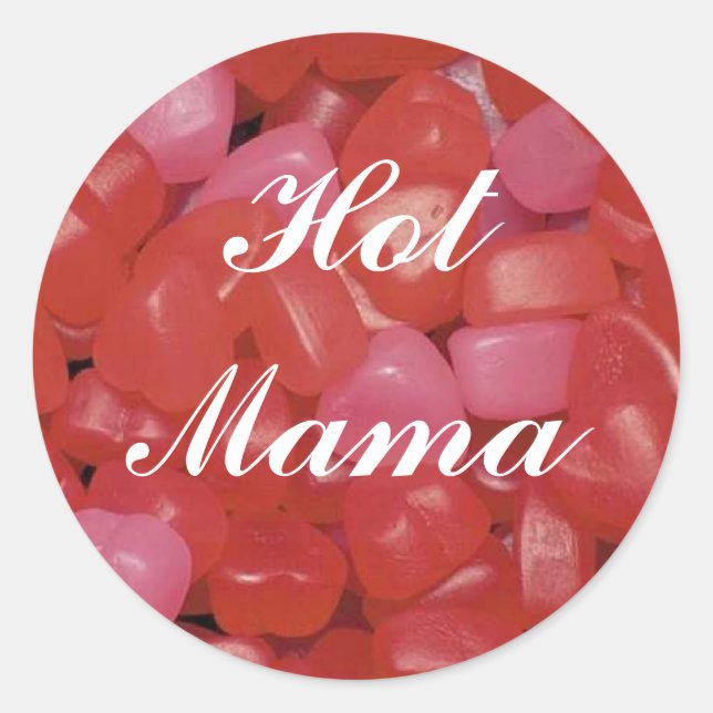 Redonda Pegatina de mamá caliente y corazón húmedo (Anverso)