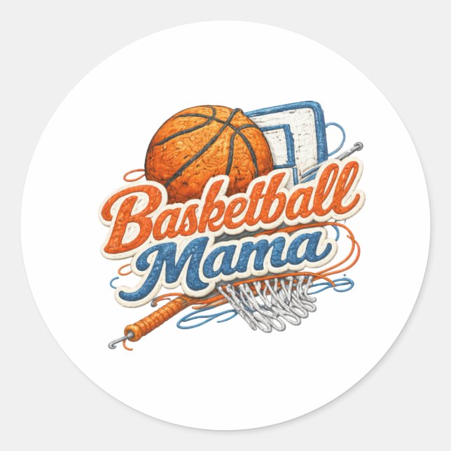 Redonda Pegatina de Mamá de Baloncesto (Anverso)