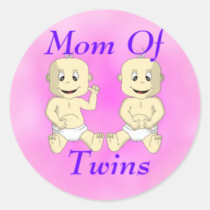 Redonda Pegatina De Mamá De Bebés Gemelos