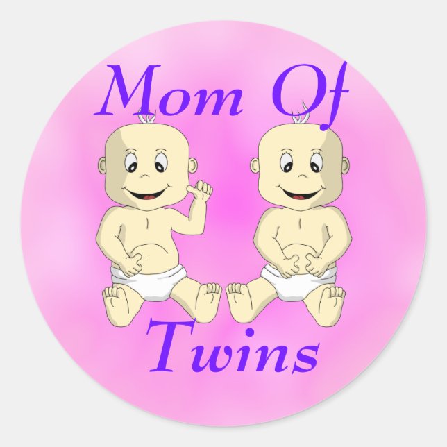 Redonda Pegatina De Mamá De Bebés Gemelos (Anverso)