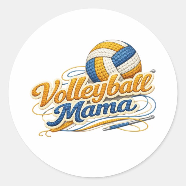 Redonda Pegatina de Mamá de Voleibol (Letra Retro) (Anverso)