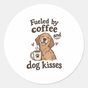 Redonda Pegatina de mamá perra con café y besos de perro